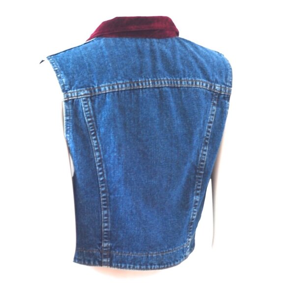 Lee 1990's Denim Vest With Riveted Buttons, Velvet Collar & Trim - USA - Picture 4 of 6